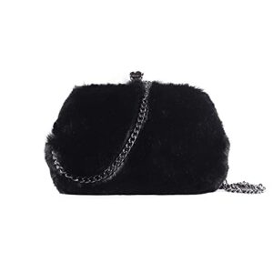 tanosii faux fur purse furry clutch with rhinestone shoulder bag fluffy evening bag crossbody bag for women black