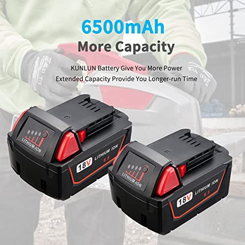 KUNLUN 2Pack 6.5Ah M 18 Lithium Battery for Milwaukee M18 18V Battery High Output 18-Volt Battery Pack 48-11-1850 48-11-1852 48-11-1862 48-11-1860 48-11-1828 48-11-1815 48-11-1822 Batteries