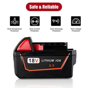 KUNLUN 2Pack 6.5Ah M 18 Lithium Battery for Milwaukee M18 18V Battery High Output 18-Volt Battery Pack 48-11-1850 48-11-1852 48-11-1862 48-11-1860 48-11-1828 48-11-1815 48-11-1822 Batteries