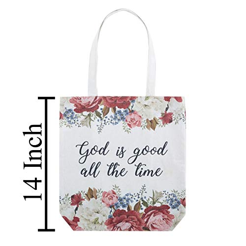 Gifts for Women, God is Good All the Time Tote Bag with Floral Design, 14 Inch