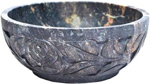 kc kullicraft marble soapstone natural smudge pot | stone bowl | scrying and smudge bowl (scrying – bowls & mirrors) (5 inch) from india. handmade leaf carved design.