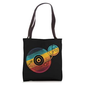 vintage retro vinyl turntable lp records vinyls dj musician tote bag