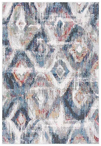 SAFAVIEH Phoenix Collection 9' x 12' Ivory/Blue PHX256A Modern Boho Distressed Non-Shedding Living Room Bedroom Dining Home Office Area Rug