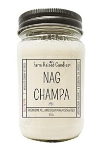 nag champa oil soy candles – large 16 ounces / all american handcrafted – farm raised candles – plant candle – 80+ hour burn – 100% natural american farmed soy wax candles. incense candle.
