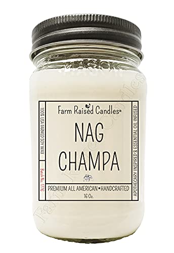 Nag Champa Oil Soy Candles - Large 16 Ounces / All American Handcrafted - Farm Raised Candles - Plant Candle - 80+ Hour Burn - 100% Natural American Farmed Soy Wax Candles. Incense Candle.