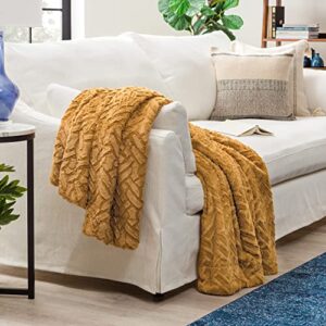 chanasya fuzzy soft cloud textured embossed faux fur throw blanket – plush sherpa solid cozy gold yellow blanket for bed sofa chair couch cover living bed room (50×65 inches) golden blanket