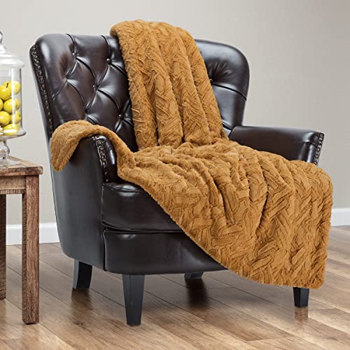 Chanasya Fuzzy Soft Cloud Textured Embossed Faux Fur Throw Blanket - Plush Sherpa Solid Cozy Gold Yellow Blanket for Bed Sofa Chair Couch Cover Living Bed Room (50x65 Inches) Golden Blanket