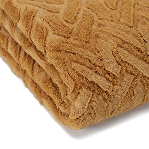 Chanasya Fuzzy Soft Cloud Textured Embossed Faux Fur Throw Blanket - Plush Sherpa Solid Cozy Gold Yellow Blanket for Bed Sofa Chair Couch Cover Living Bed Room (50x65 Inches) Golden Blanket