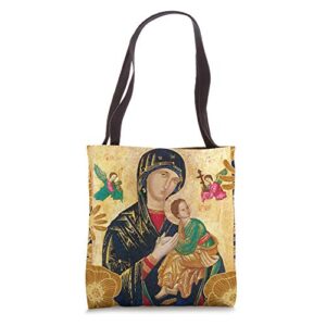 our lady of perpetual help blessed mother mary catholic icon tote bag