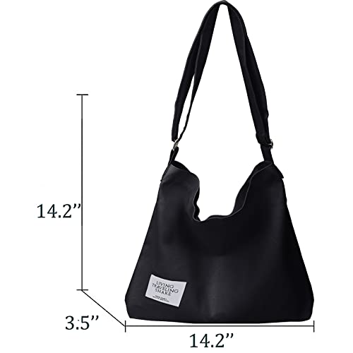 TCHH-DayUp Hobo Bags for Women Canvas Crossbody Tote Large Cute Handbags Casual Shoulder Purses Black