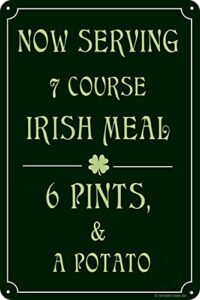 7 course irish meal 12″ x 8″ funny tin metal sign pub bar man cave decor tavern brew pub plaque