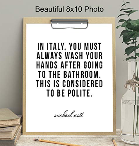 Michael Scott, The Office Bathroom Decorations - Bath Wall Decor - Funny Bathroom Decor - Wash Your Hands Restroom Sign - Unique Original Housewarming Gag Gift - Humorous Bathroom Wall Art - Unframed