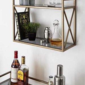 Kate and Laurel Blex Glam 2-Tier Metal and Glass Wall Shelf, 18 x 8 x 15, Gold, Chic Floating Shelf for Wall Display and Storage