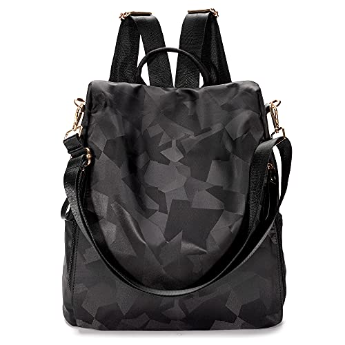 LXYGD Waterproof Nylon Women Backpack Multipurpose Shoulder Hobo Handbags Antitheft School Travel Daypacks Backpacks Purse (Camo black)