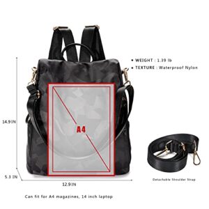 LXYGD Waterproof Nylon Women Backpack Multipurpose Shoulder Hobo Handbags Antitheft School Travel Daypacks Backpacks Purse (Camo black)