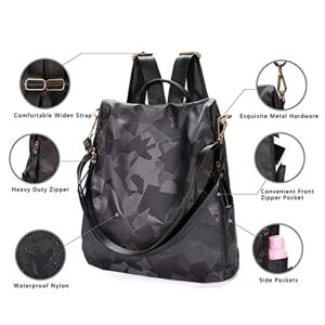 LXYGD Waterproof Nylon Women Backpack Multipurpose Shoulder Hobo Handbags Antitheft School Travel Daypacks Backpacks Purse (Camo black)