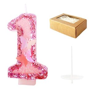 Birthday Candles Number 1,Pink Glitter Happy Birthday Cake Candles Handmade Sequin Numeral Candle