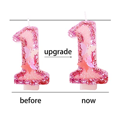 Birthday Candles Number 1,Pink Glitter Happy Birthday Cake Candles Handmade Sequin Numeral Candle