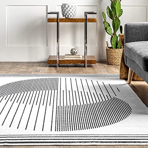 nuLOOM Leah Machine Washable Geometric Moon Phase Area Rug, 8' x 10', Grey