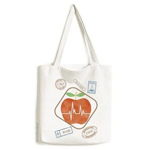 heart electrocardiogram design pattern stamp shopping ecofriendly storage canvas tote bag