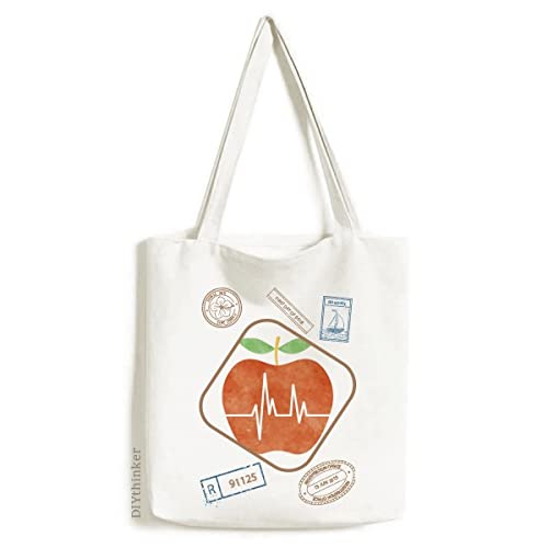 Heart Electrocardiogram Design Pattern Stamp Shopping Ecofriendly Storage Canvas Tote Bag