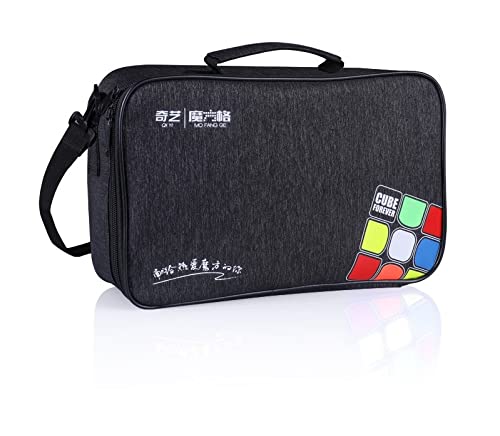 Professional Speed Cube Storage Bag with Individual Compartments for Timer/Cubes/Cup/ Mat Supplies- Black Satchel Shoulder Bag Carry Case Perfect for Competitions- from MRC