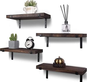 hxswy rustic wood floating shelves for wall decor farmhouse wooden wall shelf for bathroom kitchen bedroom living room set of 4 dark brown