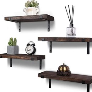 HXSWY Rustic Wood Floating Shelves for Wall Decor Farmhouse Wooden Wall Shelf for Bathroom Kitchen Bedroom Living Room Set of 4 Dark Brown