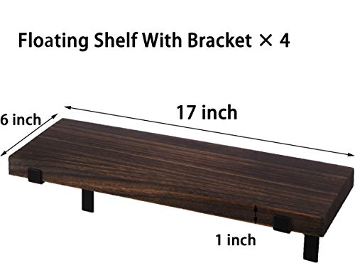 HXSWY Rustic Wood Floating Shelves for Wall Decor Farmhouse Wooden Wall Shelf for Bathroom Kitchen Bedroom Living Room Set of 4 Dark Brown