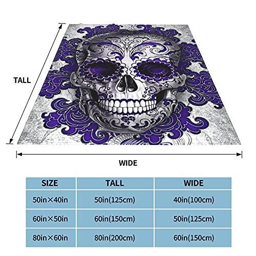 Blue Sugar Skull Floral Throw Blanket Warm Ultra-Soft Micro Fleece Blanket for Bed Couch Living Room Decoration