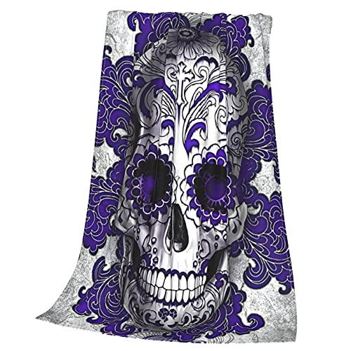 Blue Sugar Skull Floral Throw Blanket Warm Ultra-Soft Micro Fleece Blanket for Bed Couch Living Room Decoration