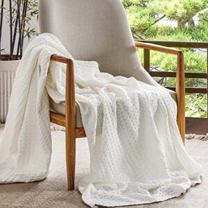Bedsure Cooling Bamboo Waffle Weave Blanket - Soft, Lightweight and Breathable Throw Blankets for Hot Sleepers, Luxury Cotton Throws for Bed, Couch and Sofa, White 50x70Inches