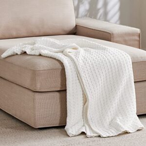 Bedsure Cooling Bamboo Waffle Weave Blanket - Soft, Lightweight and Breathable Throw Blankets for Hot Sleepers, Luxury Cotton Throws for Bed, Couch and Sofa, White 50x70Inches