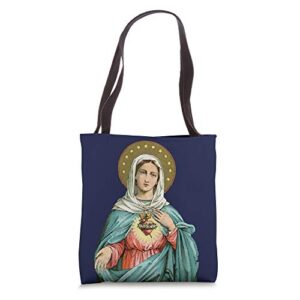 immaculate heart of mary our blessed mother catholic vintage tote bag