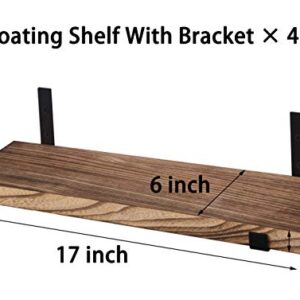 HXSWY Rustic Wood Floating Shelves for Wall Farmhouse Wooden Wall Shelf for Bathroom Kitchen Bedroom Living Room Set of 4 Light Brown