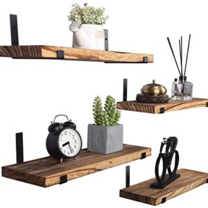 HXSWY Rustic Wood Floating Shelves for Wall Farmhouse Wooden Wall Shelf for Bathroom Kitchen Bedroom Living Room Set of 4 Light Brown