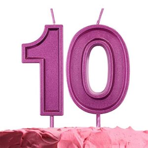 get fresh number 10 birthday candle – purple number ten candle on sticks – number candles for birthday anniversary wedding party – 10 th birthday candle for cake decoration – purple ten candle