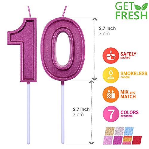 GET FRESH Number 10 Birthday Candle – Purple Number Ten Candle on Sticks – Number Candles for Birthday Anniversary Wedding Party – 10 th Birthday Candle for Cake Decoration – Purple Ten Candle