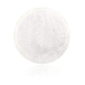 50cm/ 20inch soft round faux sheepskin rugs, faux plush fur area rugs, ultra soft fluffy rugs for living room bedroom floor sofa (white)