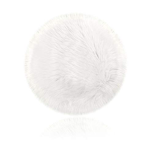 50cm/ 20inch Soft Round Faux Sheepskin Rugs, Faux Plush Fur Area Rugs, Ultra Soft Fluffy Rugs for Living Room Bedroom Floor Sofa (White)