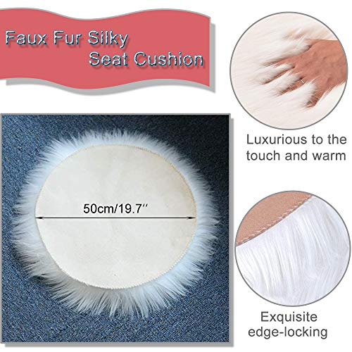 50cm/ 20inch Soft Round Faux Sheepskin Rugs, Faux Plush Fur Area Rugs, Ultra Soft Fluffy Rugs for Living Room Bedroom Floor Sofa (White)