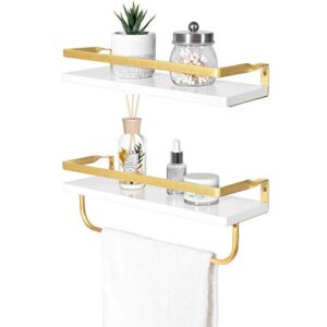 dahey wall mounted floating shelves storage shelf modern wood and metal spice rack with towel bar and 8 removable hooks for organize utensils mugs carbonized or plant holder kitchen bathroom, 2 pack