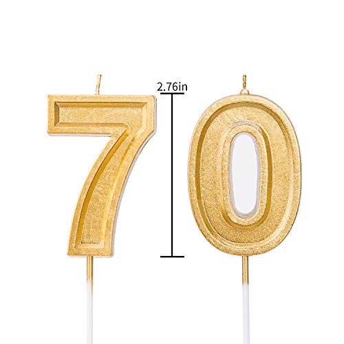 LUTER 2.76 Inches Large Birthday Candles Gold Glitter Birthday Cake Candles Number Candles Cake Topper Decoration for Wedding Party Kids Adults, Number 70