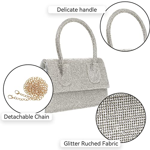 Women's Top Handle Clutch Bags Classy Stylish Sparkly Beaded Clutch Bag/Handbag/Chain Crossbody bag- Evening/Party/Travel/Work (Silver)