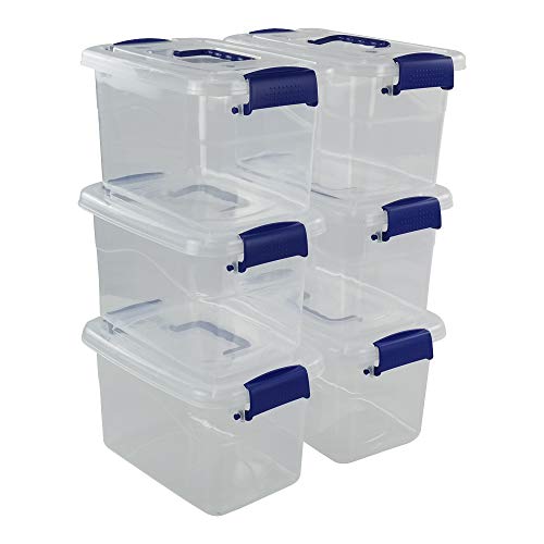 Eagrye 6-Pack 5 Quart Plastic Storage Box with Handle, Clear Storage Bin