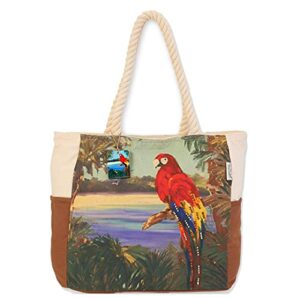 sun n sand parrot beach style canvas tote bag