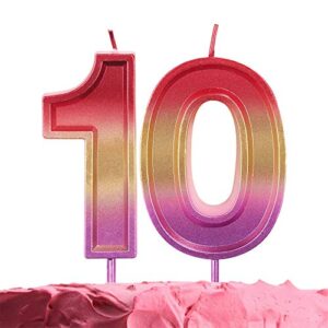 get fresh number 10 birthday candle – rainbow number 10 candle on sticks – rainbow number ten candles for birthday anniversary – 10th birthday candle for cake decoration – multicolor ten cake candle