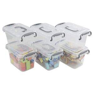 Dehouse Clear Plastic Bins/boxes with Gray Handle, Mini Plastic Storage Box Organizer, 6-Pack, 1.5 Liter