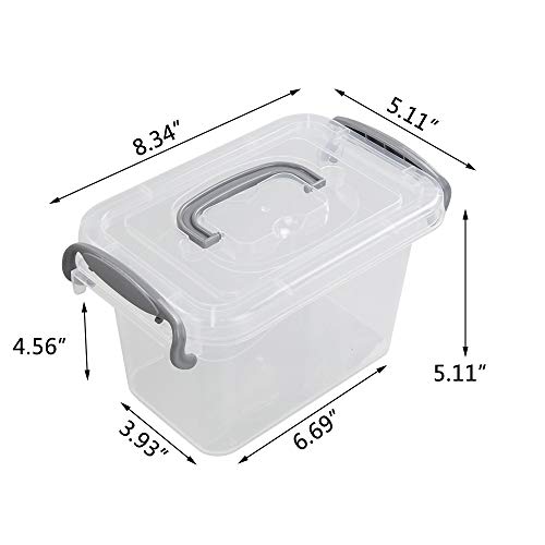 Dehouse Clear Plastic Bins/boxes with Gray Handle, Mini Plastic Storage Box Organizer, 6-Pack, 1.5 Liter