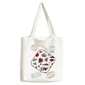 japan sakura pine mount art deco fashion stamp shopping ecofriendly storage canvas tote bag